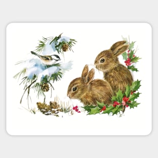 Vintage Christmas Bunnies Sticker